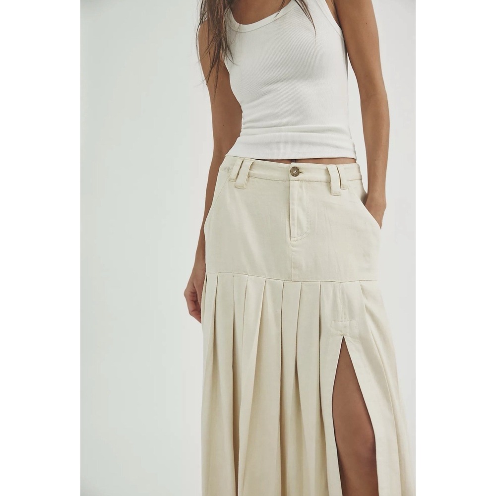 NWT Free People 53rd Street Chino Maxi Skirt Slit Pleated Women's 2 Western Boho